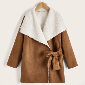 SHEIN Girls faux suede coat. Side tie front. Teddy lined. Sz 9. Never worn. NWOT
